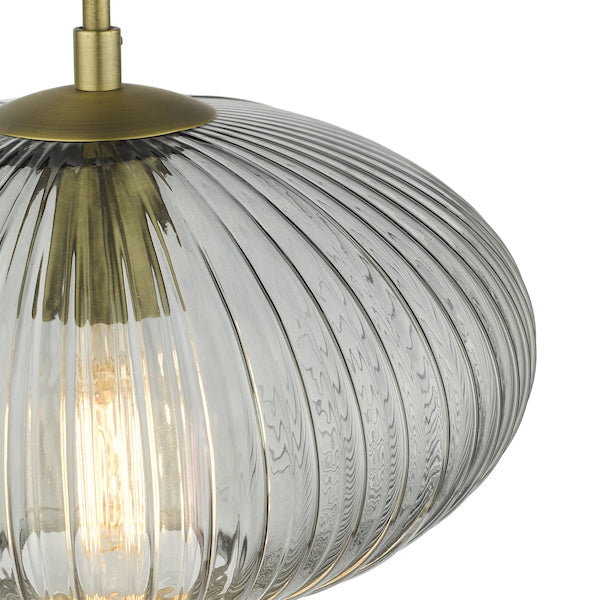 Dar Edmond 1 Light Pendant Smoked Glass Antique Brass Detail –  from Amos Lighting + Home