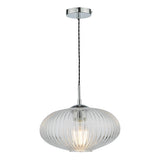 Dar Edmond Single Pendant Polished Chrome Ribbed Glass –  from Amos Lighting + Home