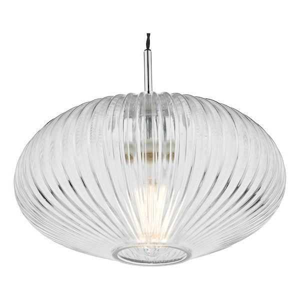 Dar Edmond Single Pendant Polished Chrome Ribbed Glass –  from Amos Lighting + Home