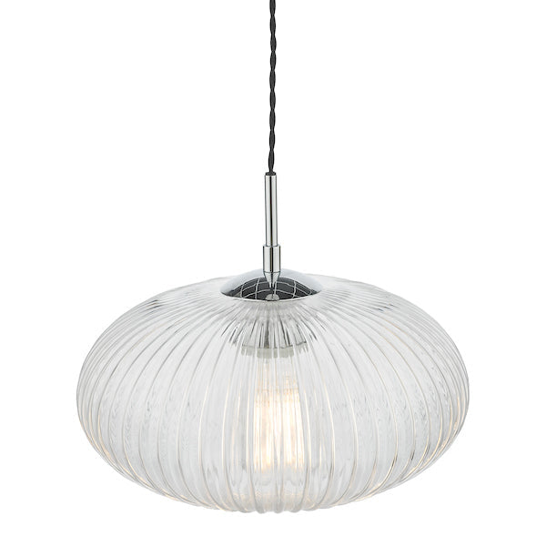 Dar Edmond Single Pendant Polished Chrome Ribbed Glass –  from Amos Lighting + Home