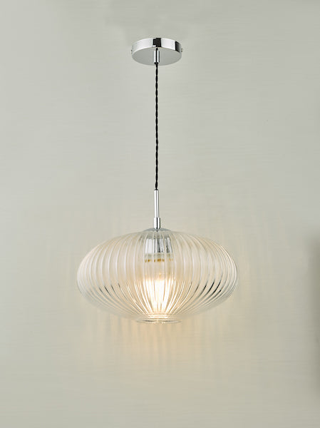 Dar Edmond Single Pendant Polished Chrome Ribbed Glass –  from Amos Lighting + Home