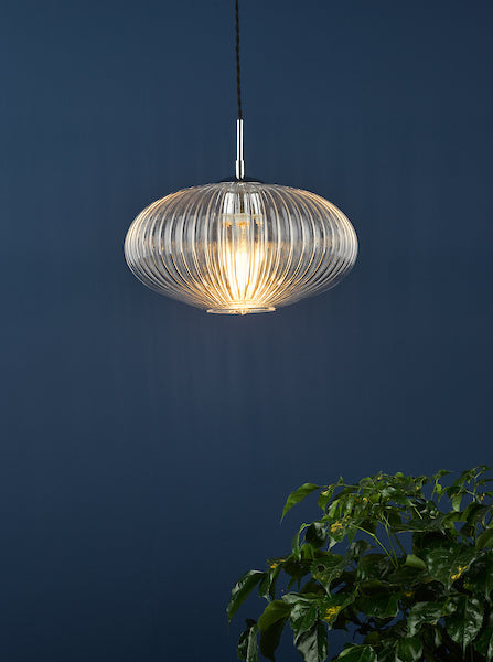 Dar Edmond Single Pendant Polished Chrome Ribbed Glass –  from Amos Lighting + Home