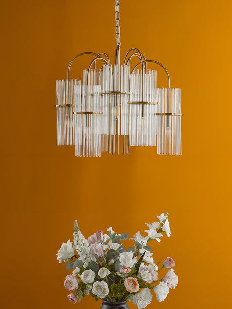 Dar Eniola 9 Light Pendant Natural Brass and Glass from Amos Lighting + Home