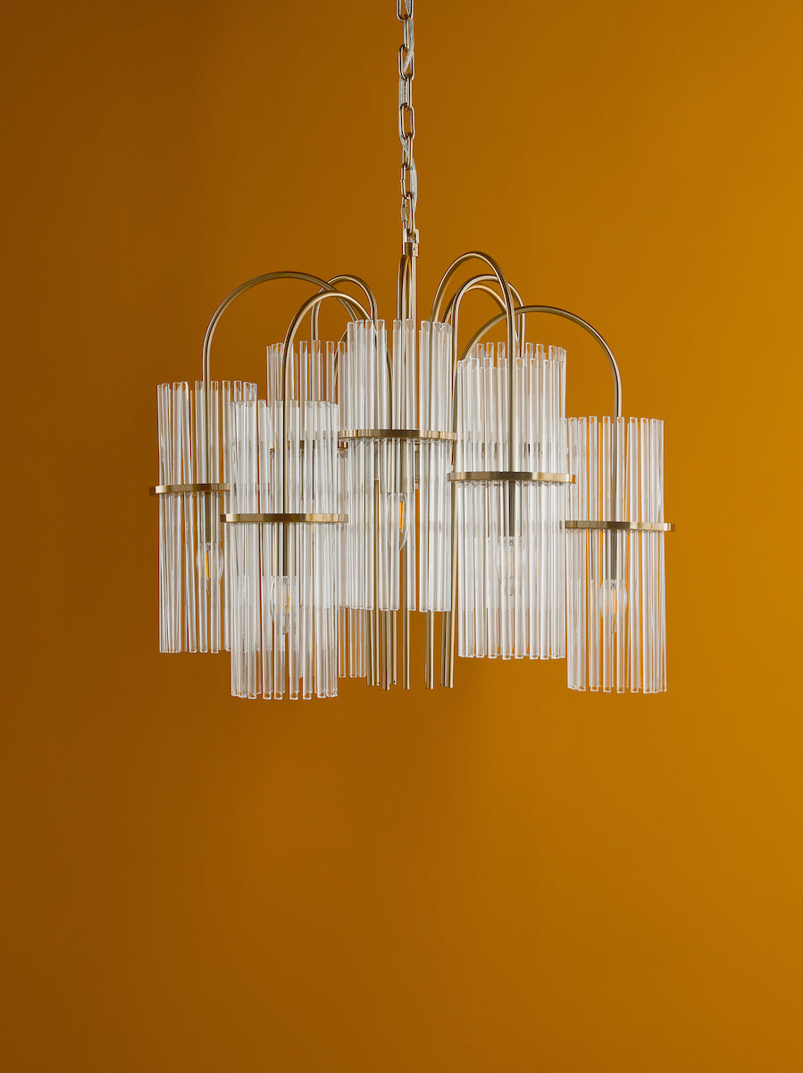 Dar Eniola 9 Light Pendant Natural Brass and Glass from Amos Lighting + Home