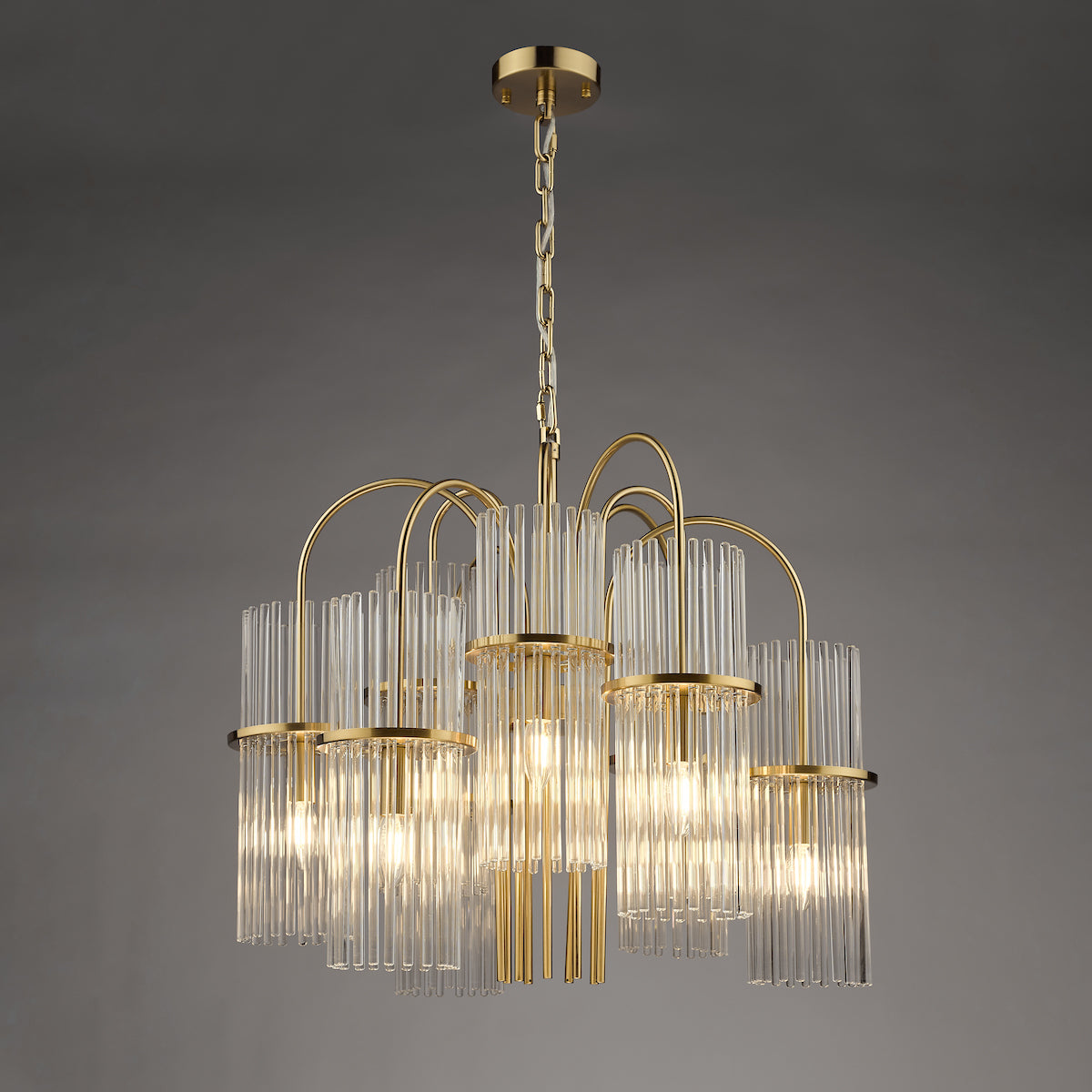 Dar Eniola 9 Light Pendant Natural Brass and Glass from Amos Lighting + Home