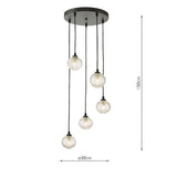 Dar Federico 5 Light Cluster Pendant Black Clear Ribbed Glass –  from Amos Lighting + Home