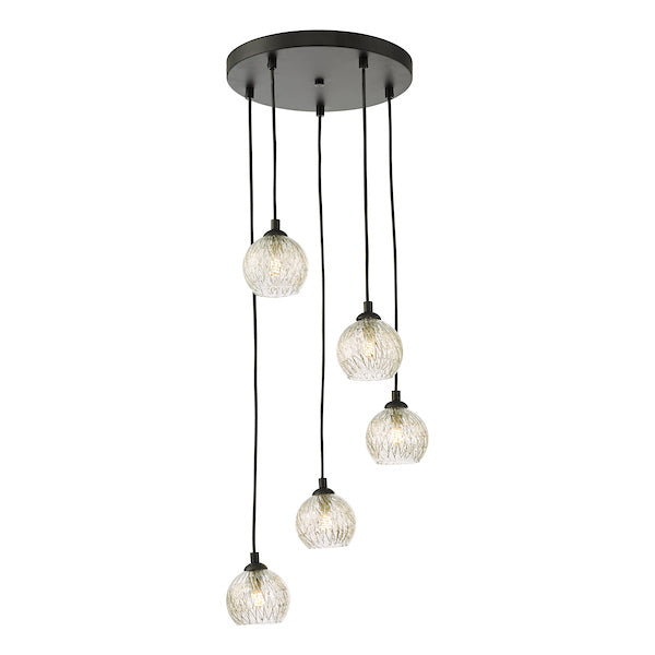 Dar Federico 5 Light Cluster Pendant Black Clear/Wire Glass –  from Amos Lighting + Home