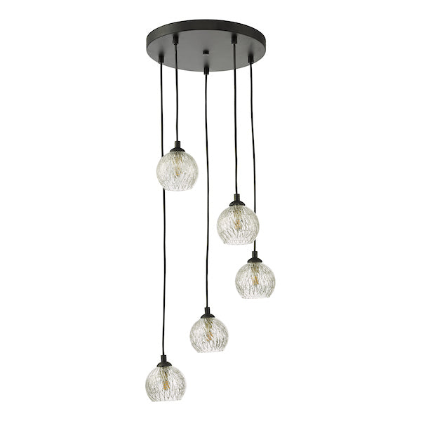 Dar Federico 5 Light Cluster Pendant Black Clear/Wire Glass –  from Amos Lighting + Home