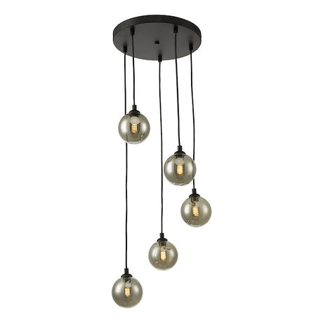 Dar Federico 5 Light Cluster Pendant Black Smoked Glass –  from Amos Lighting + Home