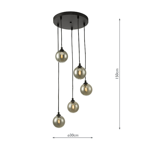 Dar Federico 5 Light Cluster Pendant Black Smoked Glass –  from Amos Lighting + Home