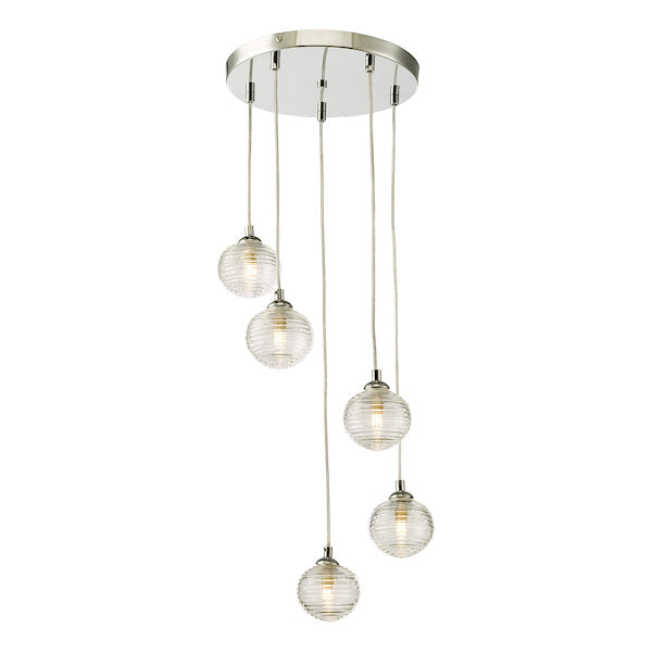 Dar Federico 5 Light Cluster Pendant Polished Chrome Clear Ribbed Glass –  from Amos Lighting + Home