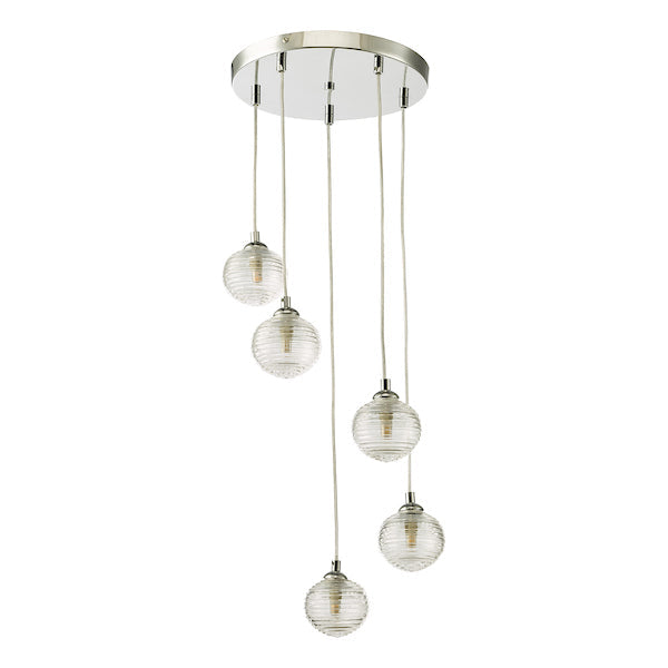 Dar Federico 5 Light Cluster Pendant Polished Chrome Clear Ribbed Glass –  from Amos Lighting + Home