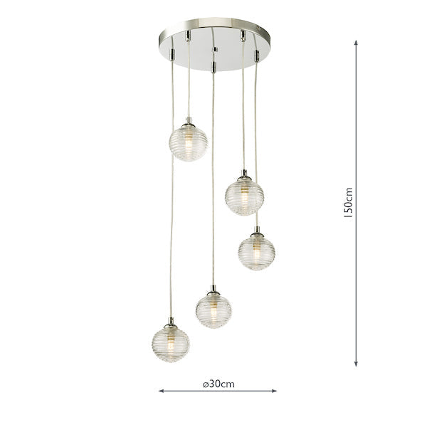 Dar Federico 5 Light Cluster Pendant Polished Chrome Clear Ribbed Glass –  from Amos Lighting + Home