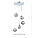 Dar Federico 5 Light Cluster Pendant Polished Chrome Smoked Glass –  from Amos Lighting + Home