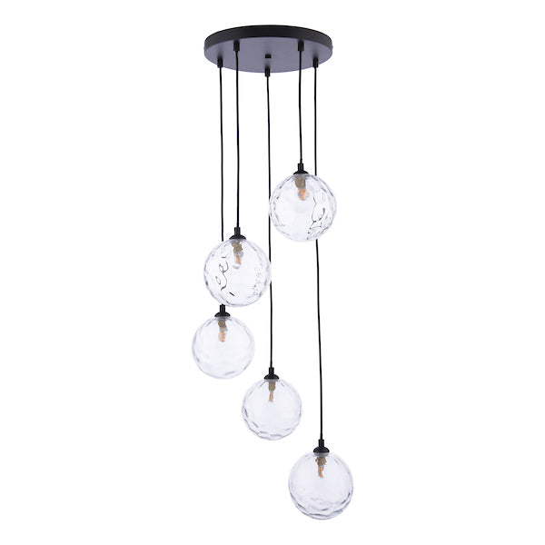 Dar Federico 5lt Cluster Black with Clear Dimpled Glass –  from Amos Lighting + Home