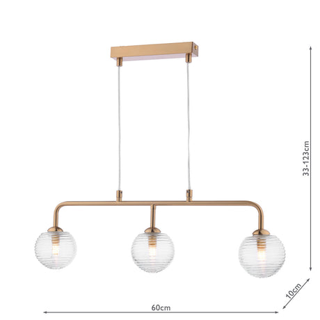 Dar Feya 3 Light Bar Pendant Antique Bronze & Ribbed Glass –  from Amos Lighting + Home