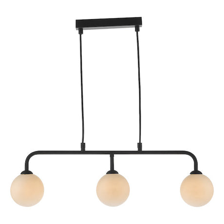 Dar Feya 3 Light Bar Pendant Matt Black Opal Glass –  from Amos Lighting + Home