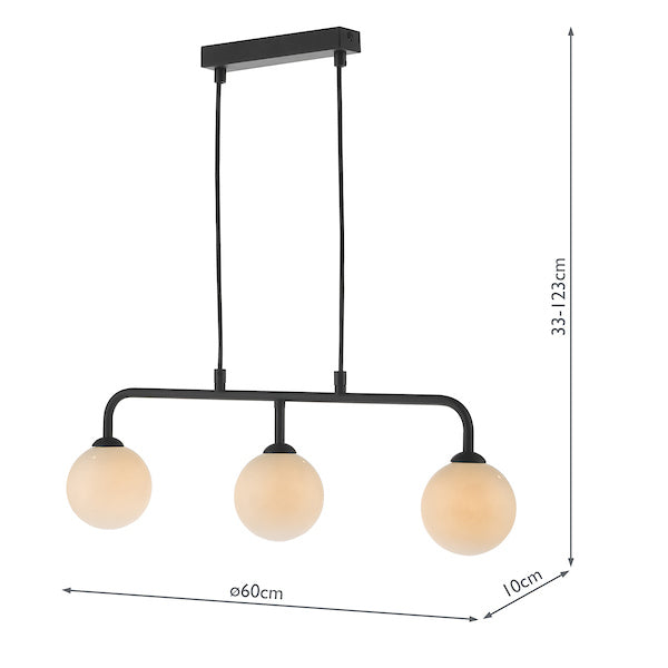 Dar Feya 3 Light Bar Pendant Matt Black Opal Glass –  from Amos Lighting + Home