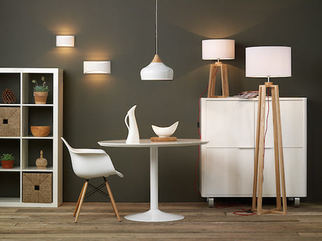 Dar Gaucho Small Pendant Matt White & Wood –  from Amos Lighting + Home