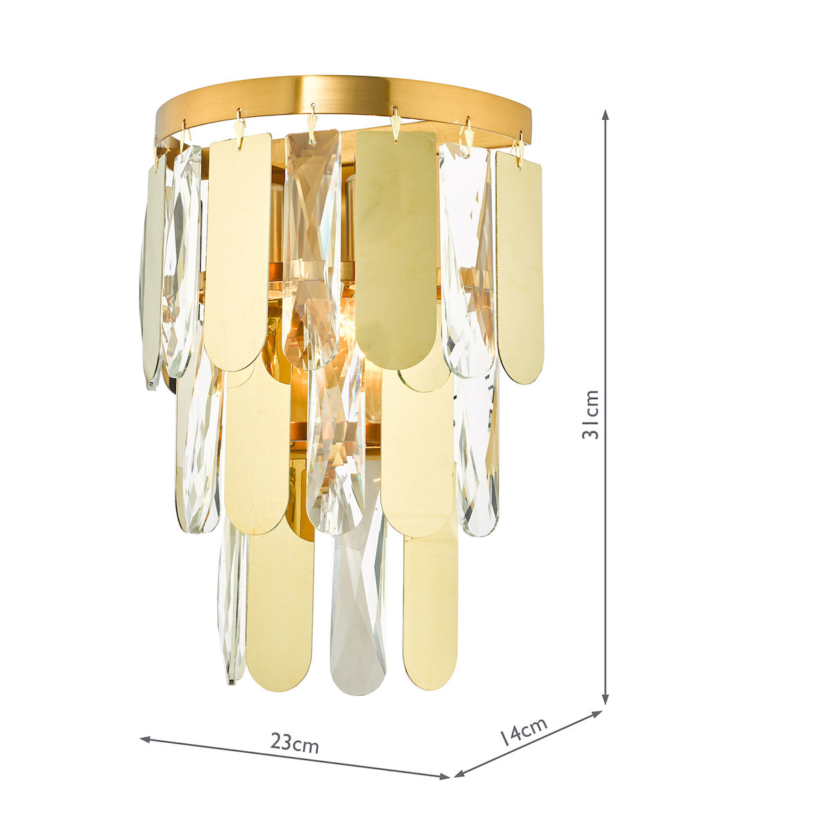 Dar Gold Collection Amira 2 Light Wall Light Polished Gold Crystal –  from Amos Lighting + Home