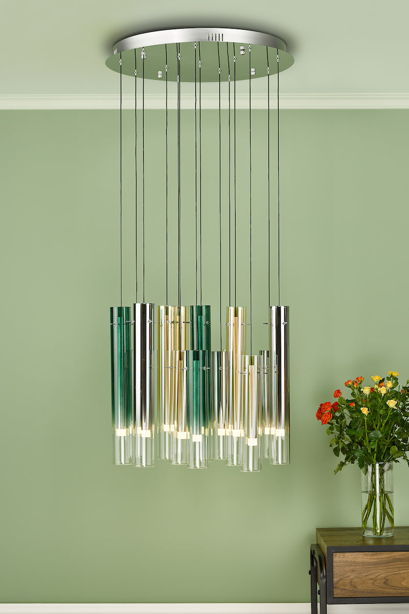 Dar Gold Collection Isadora 14 Light Cluster Pendant Multi-Coloured Glass LED –  from Amos Lighting + Home