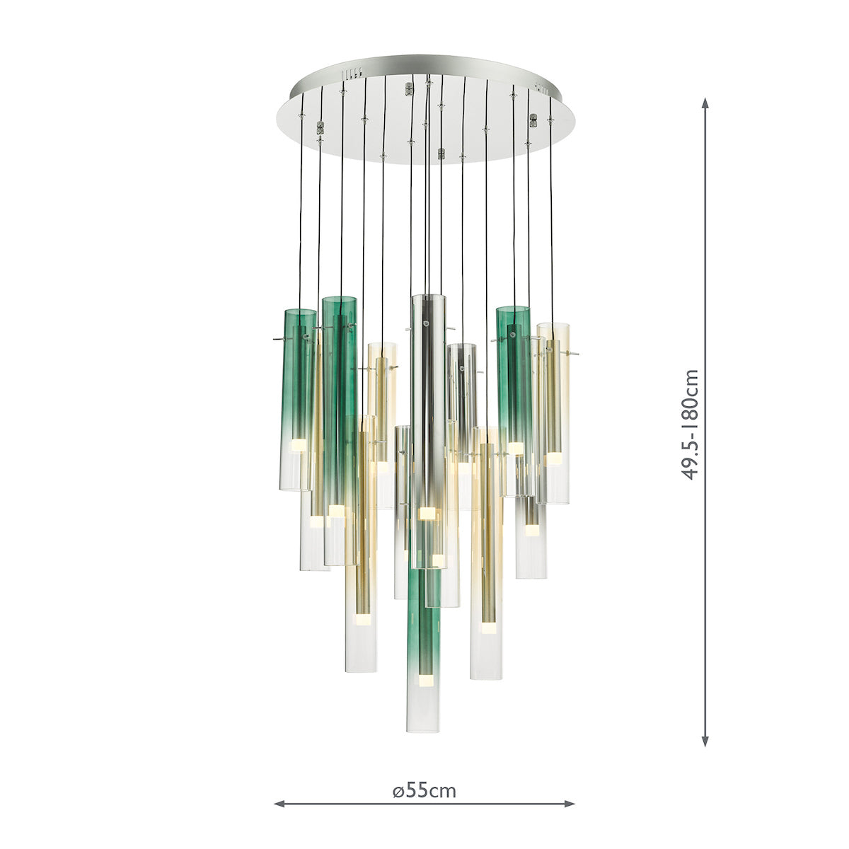 Dar Gold Collection Isadora 14 Light Cluster Pendant Multi-Coloured Glass LED –  from Amos Lighting + Home