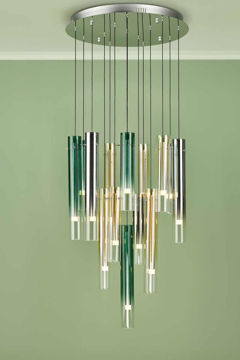 Dar Gold Collection Isadora 14 Light Cluster Pendant Multi-Coloured Glass LED –  from Amos Lighting + Home