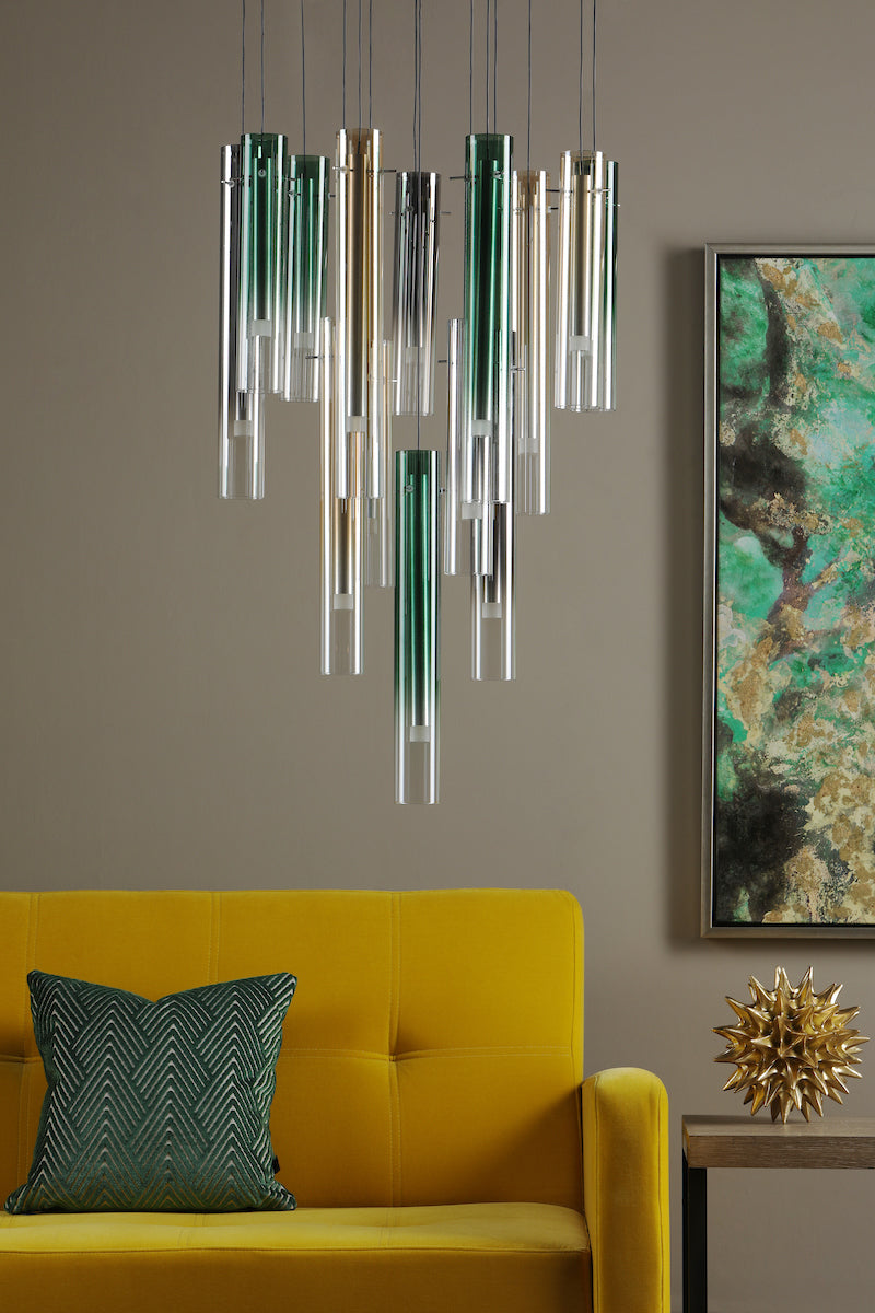 Dar Gold Collection Isadora 14 Light Cluster Pendant Multi-Coloured Glass LED –  from Amos Lighting + Home