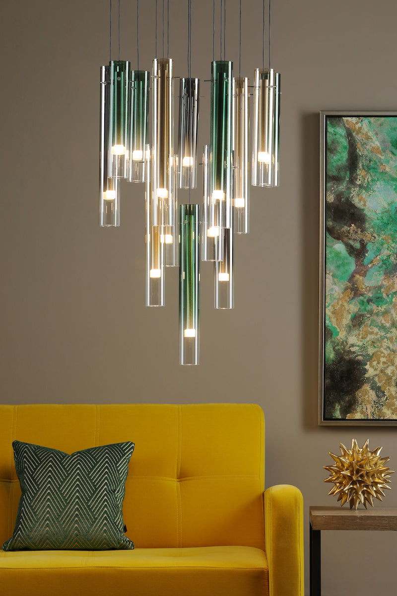 Dar Gold Collection Isadora 14 Light Cluster Pendant Multi-Coloured Glass LED –  from Amos Lighting + Home