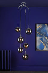 Dar Gold Collection Nico 6 Light Cluster Pendant Polished Chrome Smoked Glass –  from Amos Lighting + Home