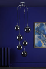 Dar Gold Collection Nico 6 Light Cluster Pendant Polished Chrome Smoked Glass –  from Amos Lighting + Home