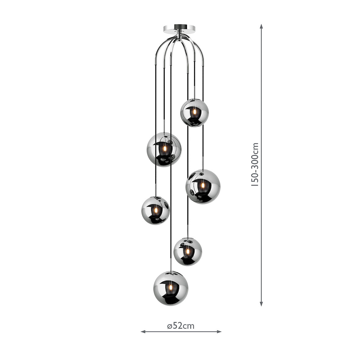 Dar Gold Collection Nico 6 Light Cluster Pendant Polished Chrome Smoked Glass –  from Amos Lighting + Home