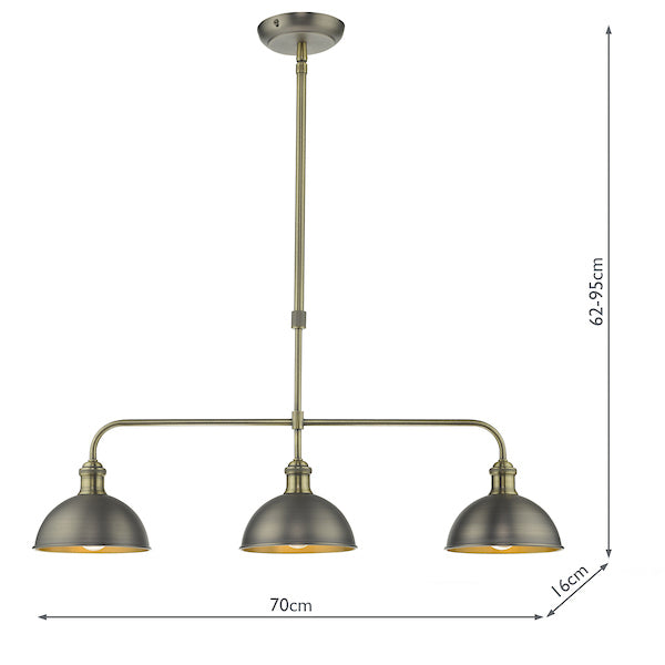 Dar Governor 3 Light Bar Pendant Antique Chrome Antique Brass –  from Amos Lighting + Home