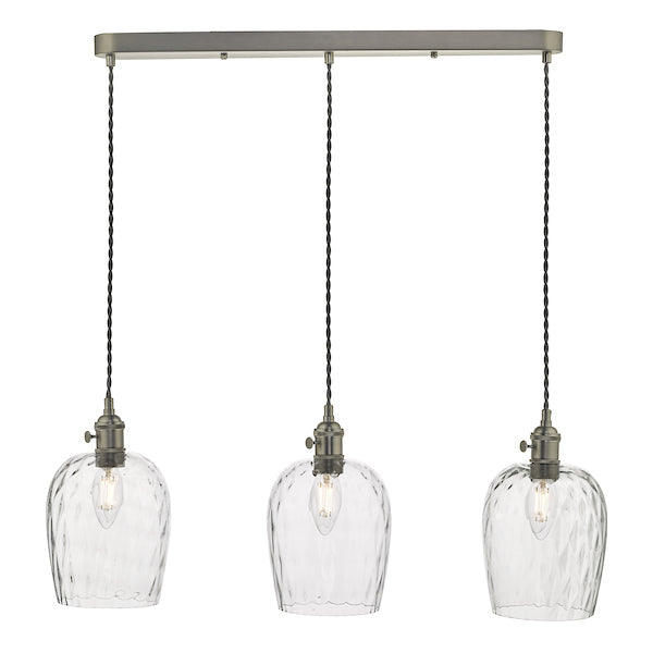 Dar Hadano 3 Bar Light Antique Chrome with Dimpled Glass Shades –  from Amos Lighting + Home