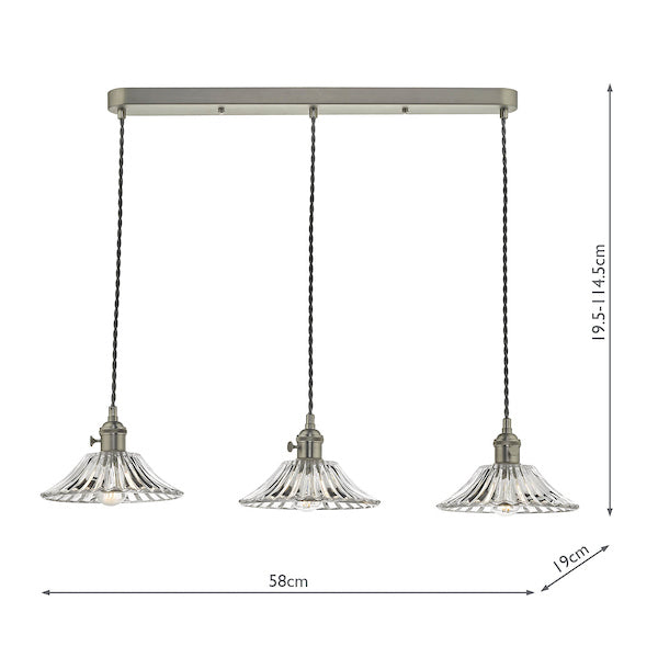 Dar Hadano 3 Bar Light Antique Chrome with Flared Glass Shades –  from Amos Lighting + Home