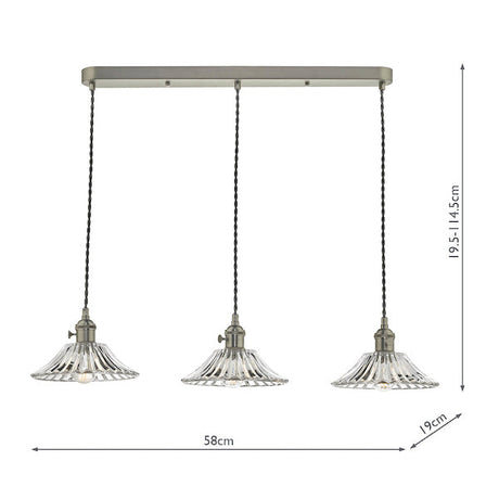 Dar Hadano 3 Bar Light Antique Chrome with Flared Glass Shades –  from Amos Lighting + Home