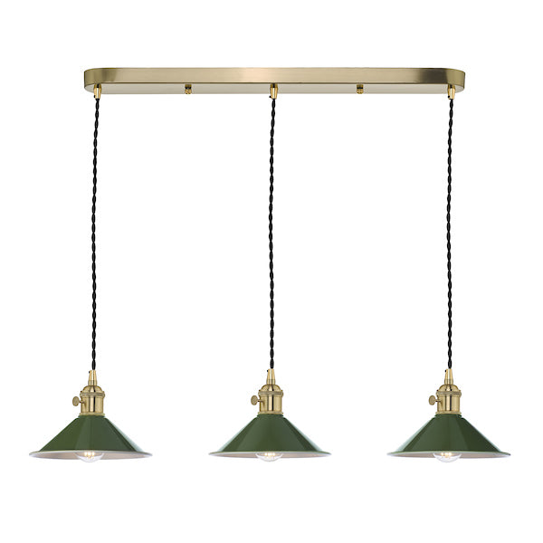 Dar Hadano 3 Bar Light Brass with Olive Green Shades –  from Amos Lighting + Home