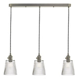 Dar Hadano 3 Light Antique Chrome Suspension With Ribbed Glass Shades –  from Amos Lighting + Home