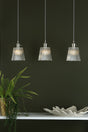 Dar Hadano 3 Light Antique Chrome Suspension With Ribbed Glass Shades –  from Amos Lighting + Home