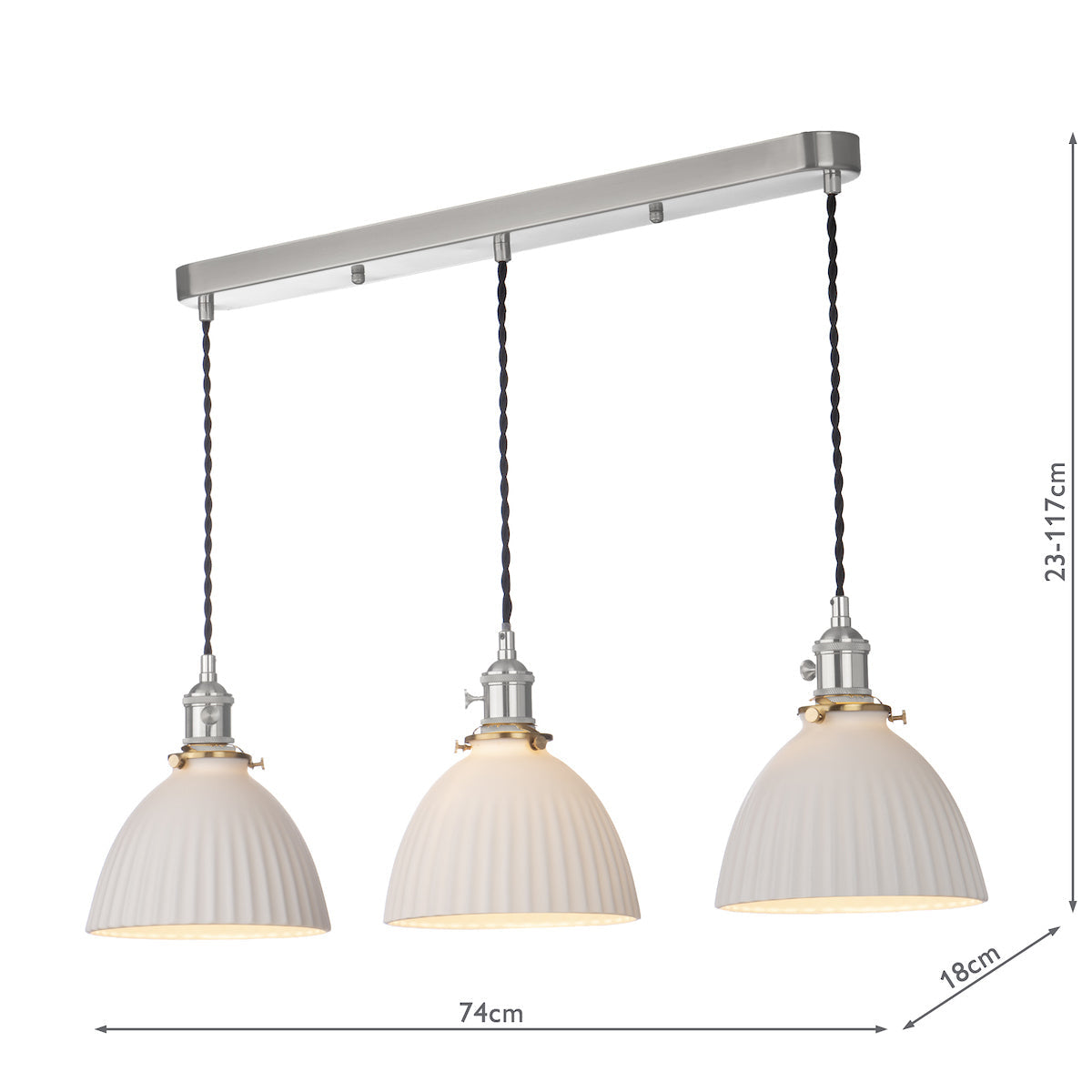 Dar Hadano 3 Light Bar Pendant Antique Chrome &amp; Ceramic Domed Shade –  from Amos Lighting + Home