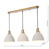 Dar Hadano 3 Light Bar Pendant Natural Brass &amp; Ceramic Domed Shade –  from Amos Lighting + Home