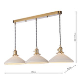 Dar Hadano 3 Light Bar Pendant Natural Brass &amp; Ceramic Shallow Shade –  from Amos Lighting + Home