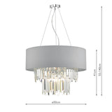 Dar Halle 6 Light Pendant Grey Shade and Crystal –  from Amos Lighting + Home