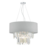 Dar Halle 6 Light Pendant Grey Shade and Crystal