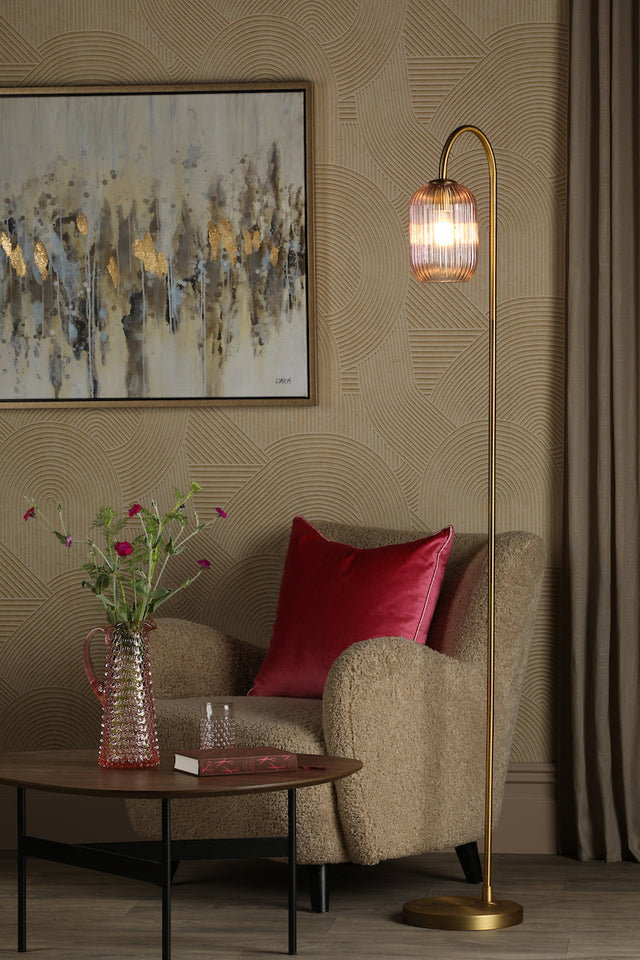 Dar Idra Floor Lamp Aged Bronze and Pink Ribbed Glass –  from Amos Lighting + Home