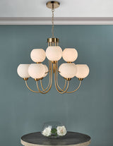 Dar Indra 9 Light Chandelier Natural Brass With Opal Glass –  from Amos Lighting + Home