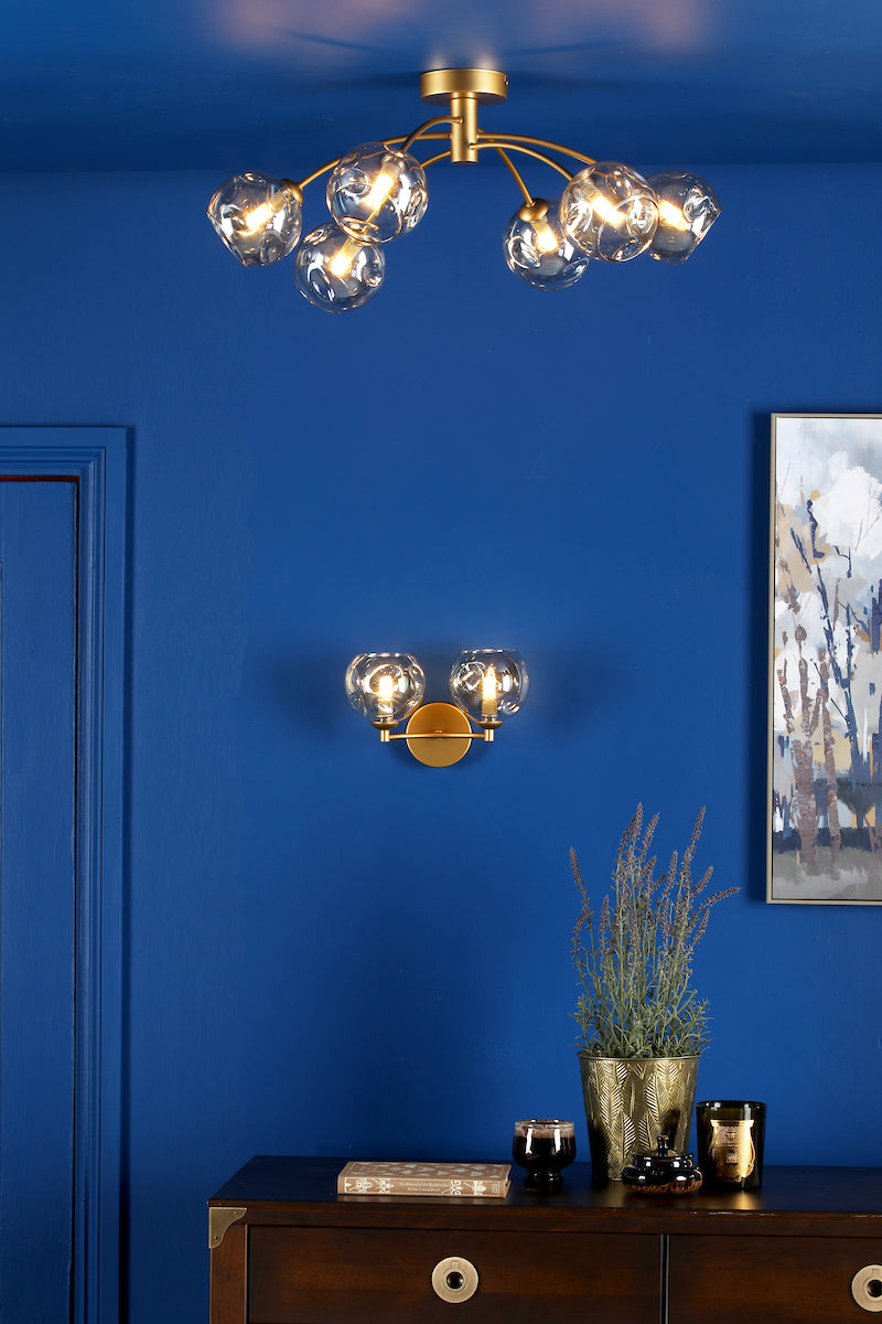 Dar Izzy 2 Light Wall Light Polished Gold & Champagne Dimpled Glass –  from Amos Lighting + Home