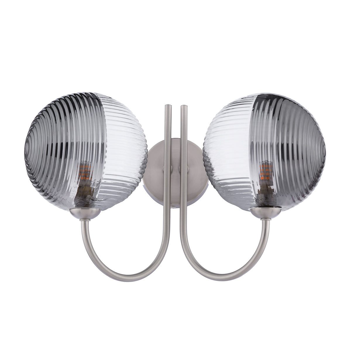 Dar Jared 2 Light Wall Light Satin Nickel & Smoked/Clear Ribbed Glass –  from Amos Lighting + Home