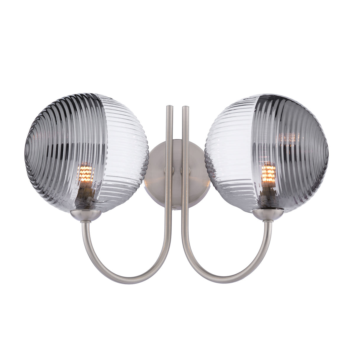 Dar Jared 2 Light Wall Light Satin Nickel & Smoked/Clear Ribbed Glass –  from Amos Lighting + Home