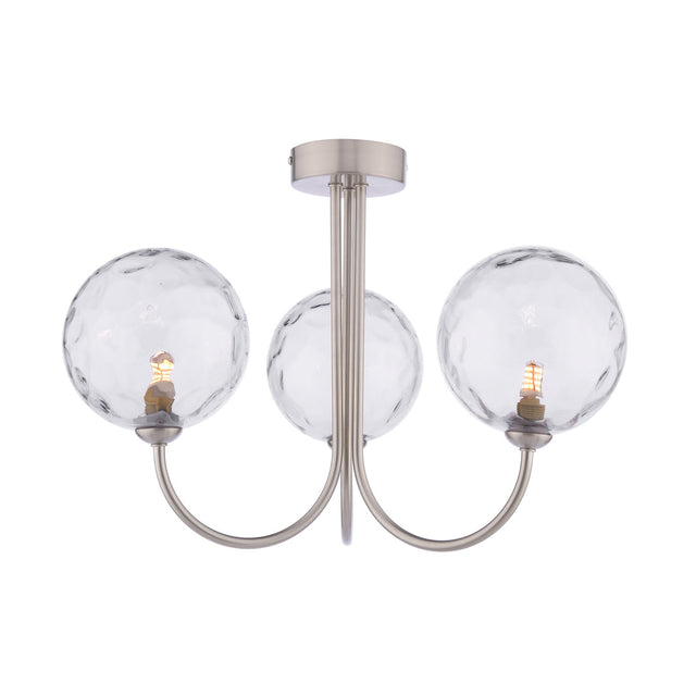 Dar Jared 3 Light Semi-Flush Satin Nickel & Dimpled Clear Glass –  from Amos Lighting + Home